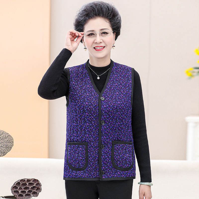 Middle-aged and elderly autumn and winter women's plus velvet thickened warm vest mother's cotton vest vest vest for the elderly