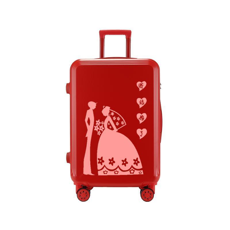 【陪嫁拉杆箱铝框箱全红】新娘结婚箱复古女子母行李箱旅行密码箱