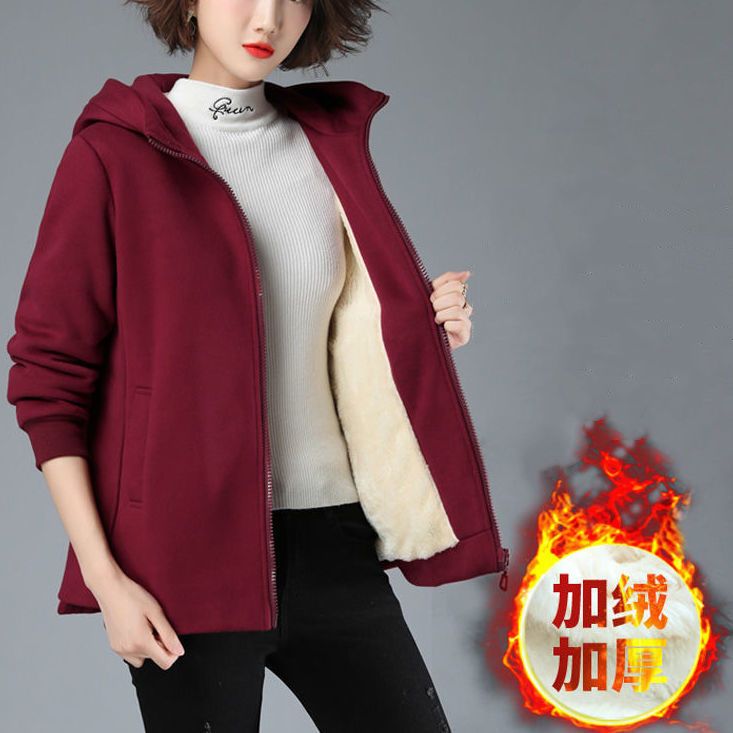 加絨加厚衛衣女秋冬2023新款寬鬆大碼休閒連帽百搭保暖外套上衣潮