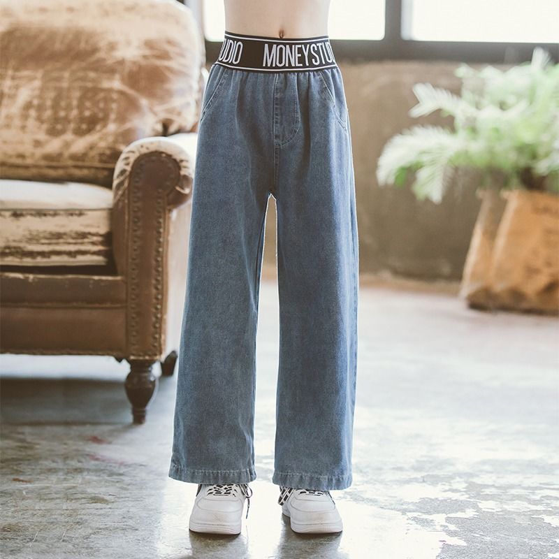 Girls' wide leg pants autumn wear new girls' foreign style Korean jeans medium and large children's casual straight pants children's trousers