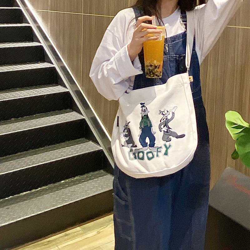 ins新款帆布包女學生韓版斜挎美系時尚長耳狗卡通單肩包男女同款