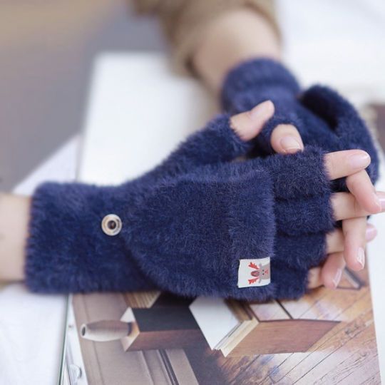 [two pairs] Plush gloves autumn and winter open fingered warm gloves for men and women thickened flip mink hair nylon gloves