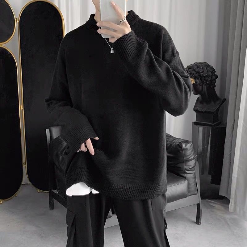 Autumn and winter sweaters for male students cool Korean loose trend versatile no pilling warm thickened knitted bottom coat