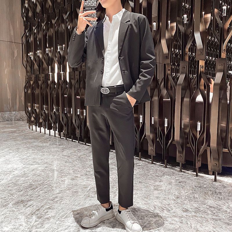 Suit men's suit high quality leisure Korean fashion youth slim fit Capris small suit two piece suit