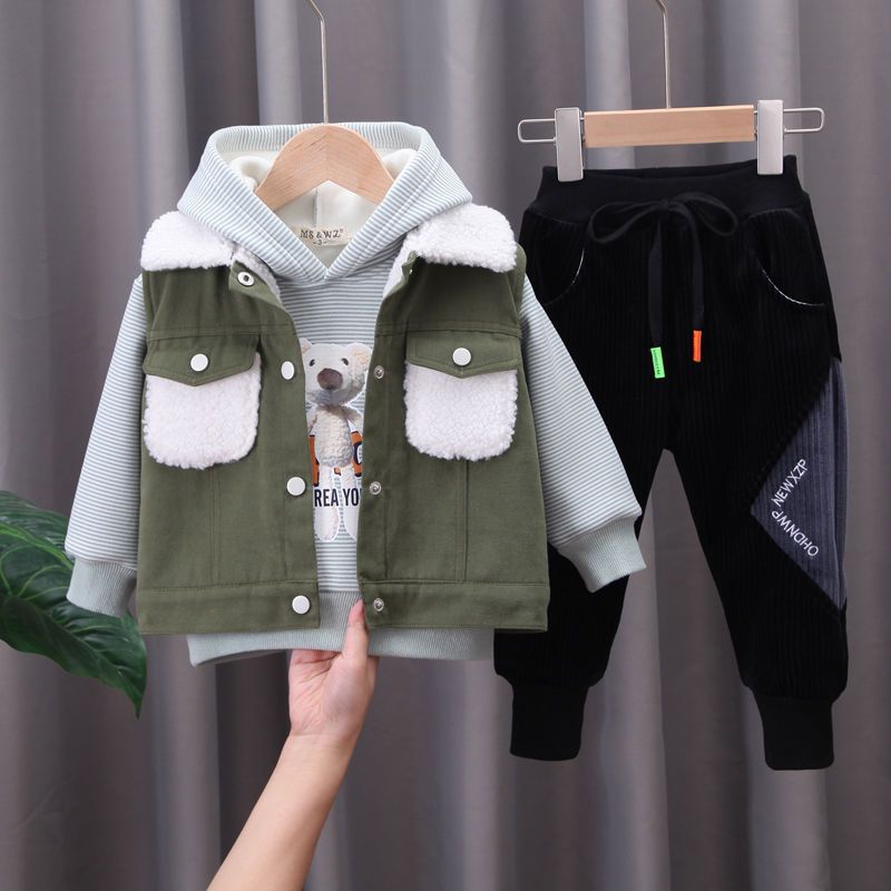 Children's suit boys' winter plush and thickened three piece baby clothes baby 0-1-4 years old coat 2