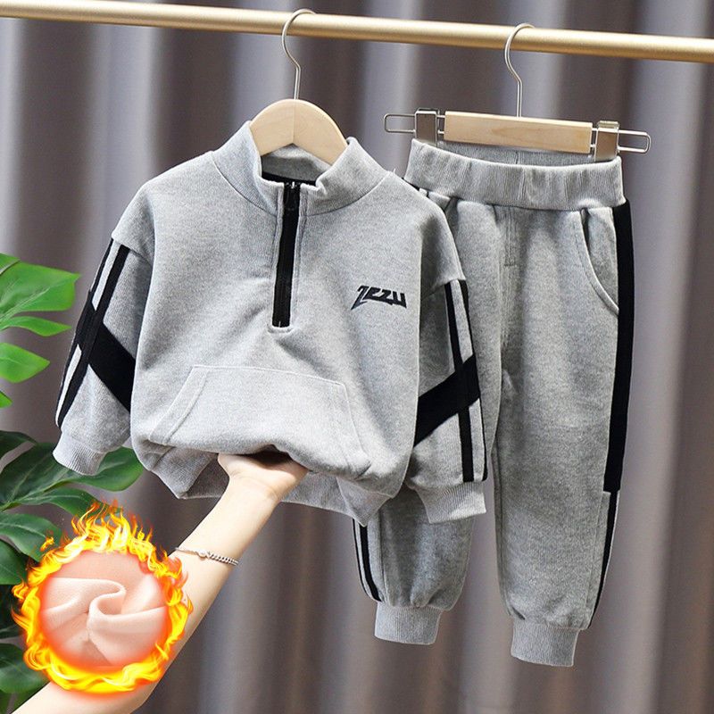 Boys' suit autumn winter 2020 new boys' Sports Plush thickened children's Korean style two piece sweater