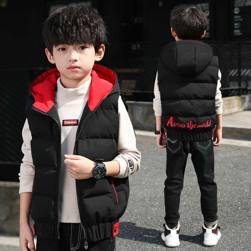 New style children's down cotton waistcoat for boys with thickened hoods