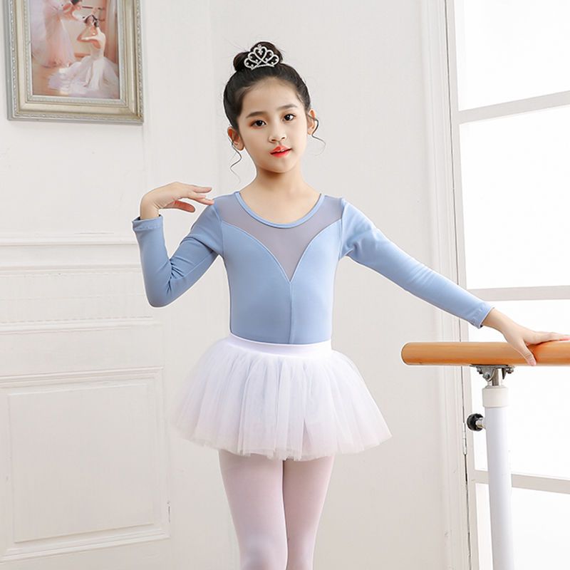 Dance clothing children's autumn and winter gray ballet skirt long-sleeved test grade dance performance split Chinese dance clothing