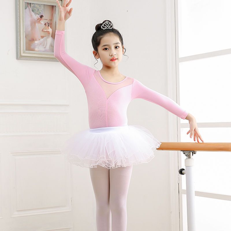 Dance clothing children's autumn and winter gray ballet skirt long-sleeved test grade dance performance split Chinese dance clothing