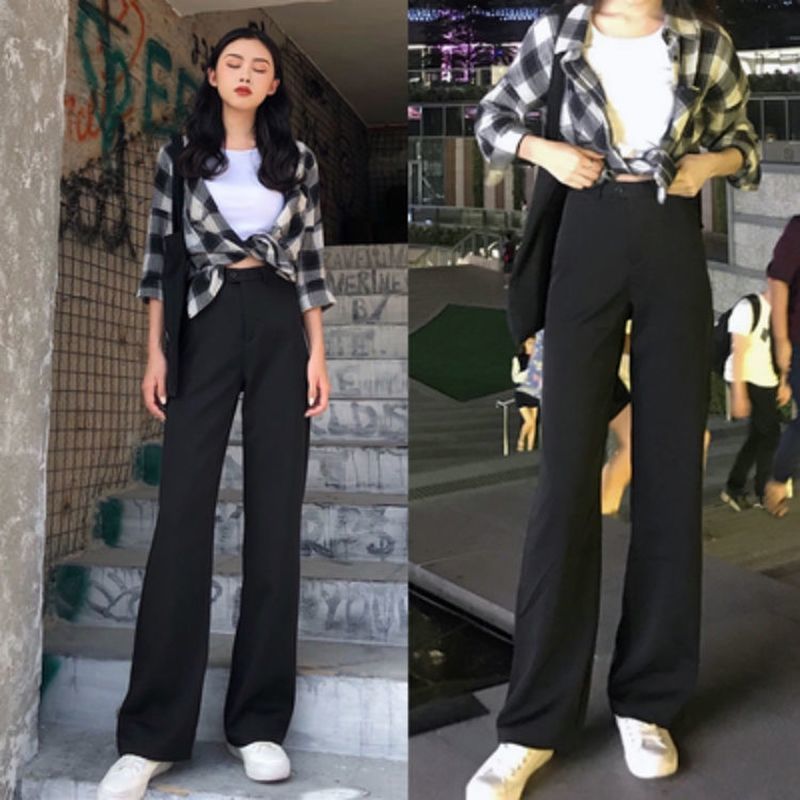 Wide leg pants women's spring and autumn high waist drop feeling loose vertical feeling thin straight tube students' black trousers mopping women's trousers