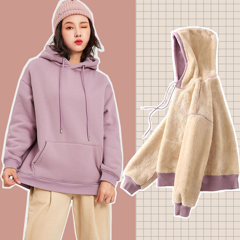 Autumn and winter cashmere thickened lamb Plush ins bodyguard female student Korean style loose hooded Long Sleeve Jacket