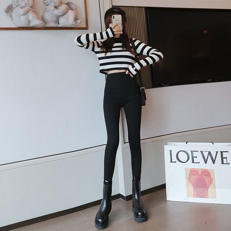 Magic black leggings women's outerwear spring autumn winter small feet black pants new thin section super high waist lengthened and thin all-match