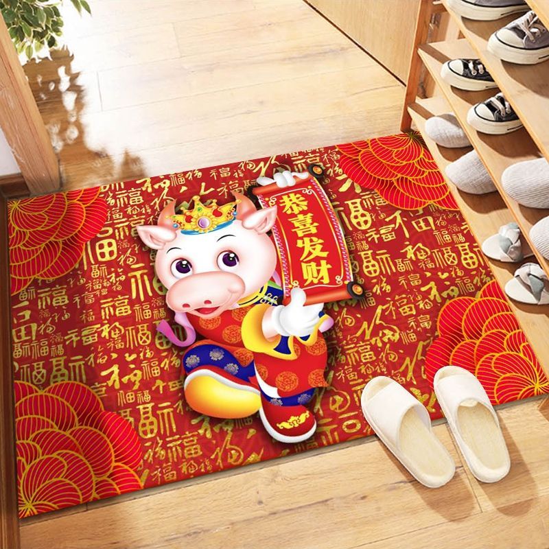 The year of the ox happy red new year mat household doormat entrance mat bathroom doormat antiskid mat