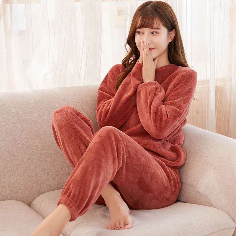 Fairy warm suit Plush thickened coral cashmere pajamas autumn and winter lazy pajamas warm pants home clothes large size