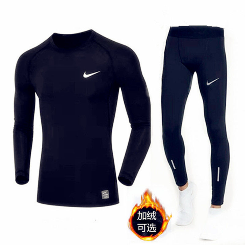 Sports tights men's long-sleeved fitness suit running elastic quick-drying clothing plus velvet warm track and field basketball training clothing