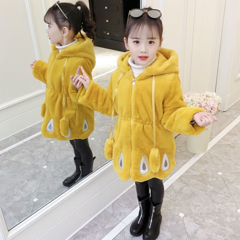 女童秋冬装外套韩版洋气2023新款仿皮草童装中长款儿童加厚毛毛衣