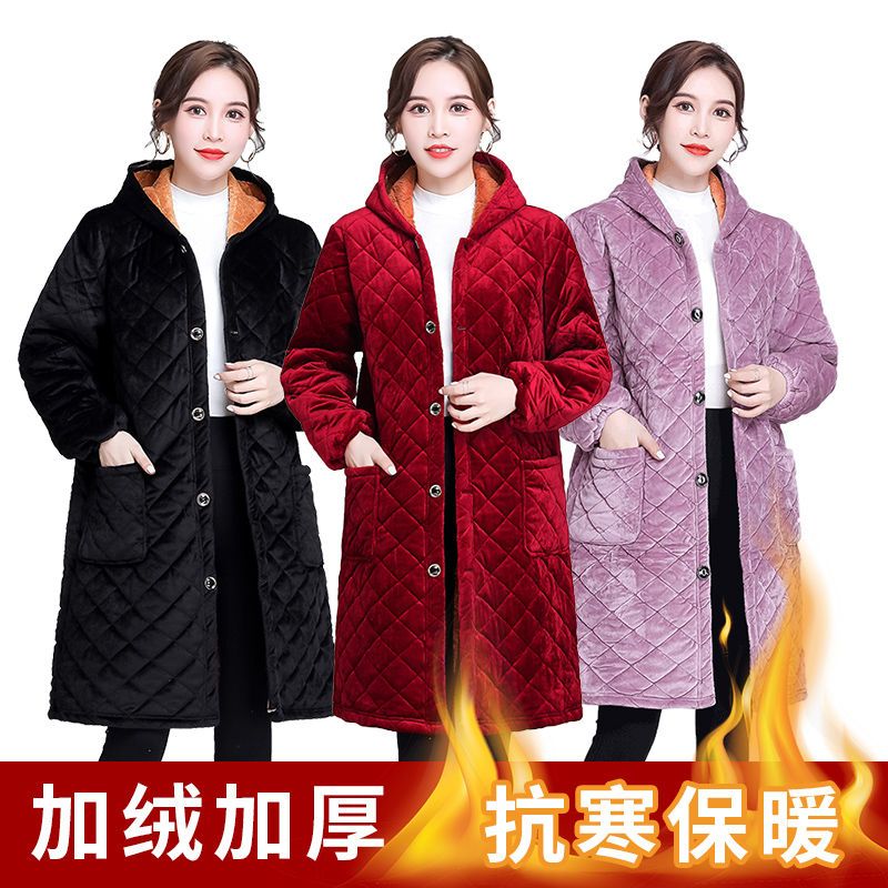 Warm winter plus velvet thick overcoat lengthened adult women's long-sleeved Korean fashion protective clothing overalls kitchen apron
