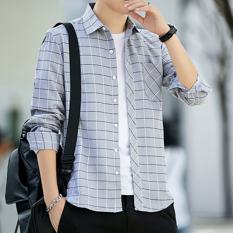 格子衬衫男长袖夏季新款韩版潮青年修身衬衣帅气休闲衬衫外套