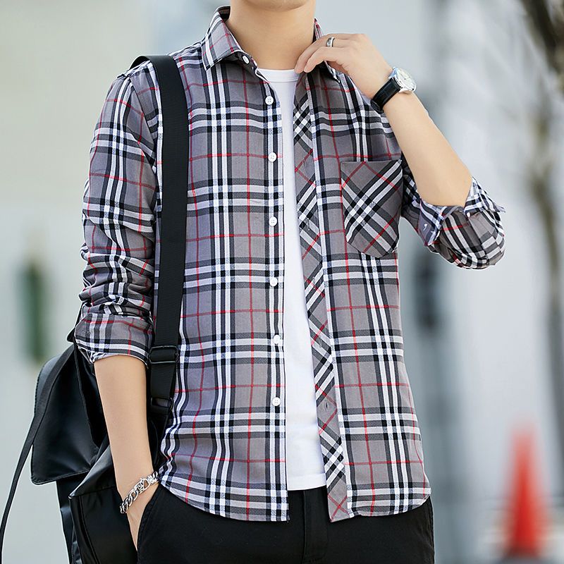 格子衬衫男长袖夏季新款韩版潮青年修身衬衣帅气休闲衬衫外套