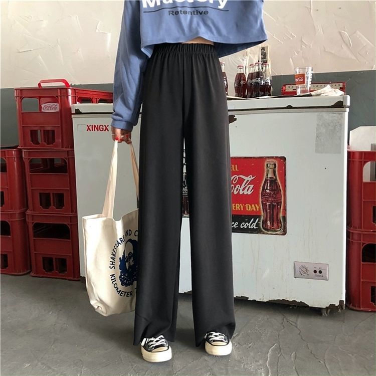 High waisted wide leg pants women's autumn and winter Korean version of loose drop feeling straight tube versatile slim casual Capris Pants Large Size