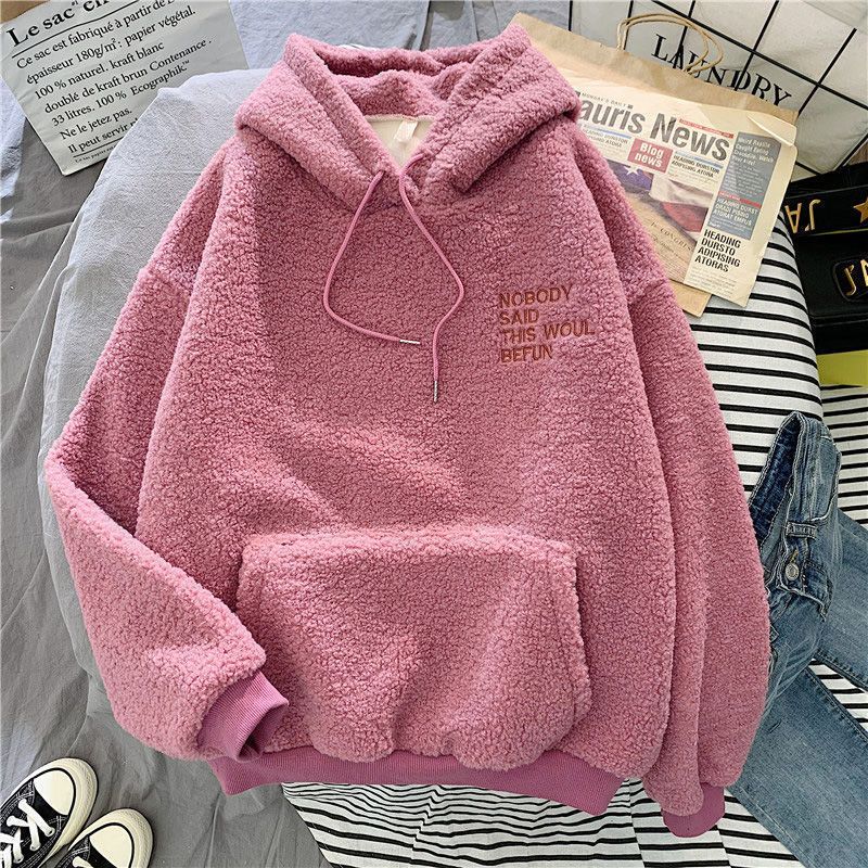 New girl's coat autumn and winter Plush cashmere imitation Hooded Sweater