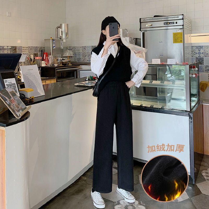 Autumn 2020 new casual pants straight tube loose suit pants show thin and drooping feeling floor sweeping wide leg pants women's high waist pants