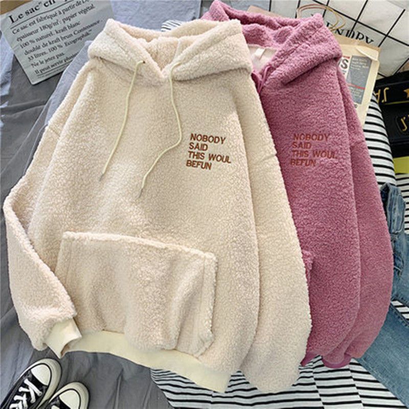 New girl's coat autumn and winter Plush cashmere imitation Hooded Sweater