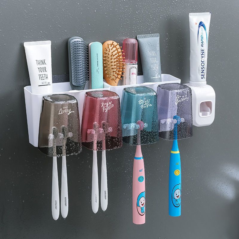 牙刷架套装免打孔刷牙杯子漱口杯牙膏挤压器牙杯家用洗漱台置物架