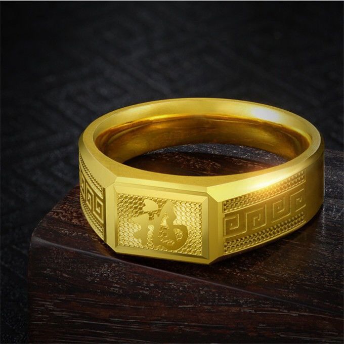 999 gold ring with palindrome Fu character ring