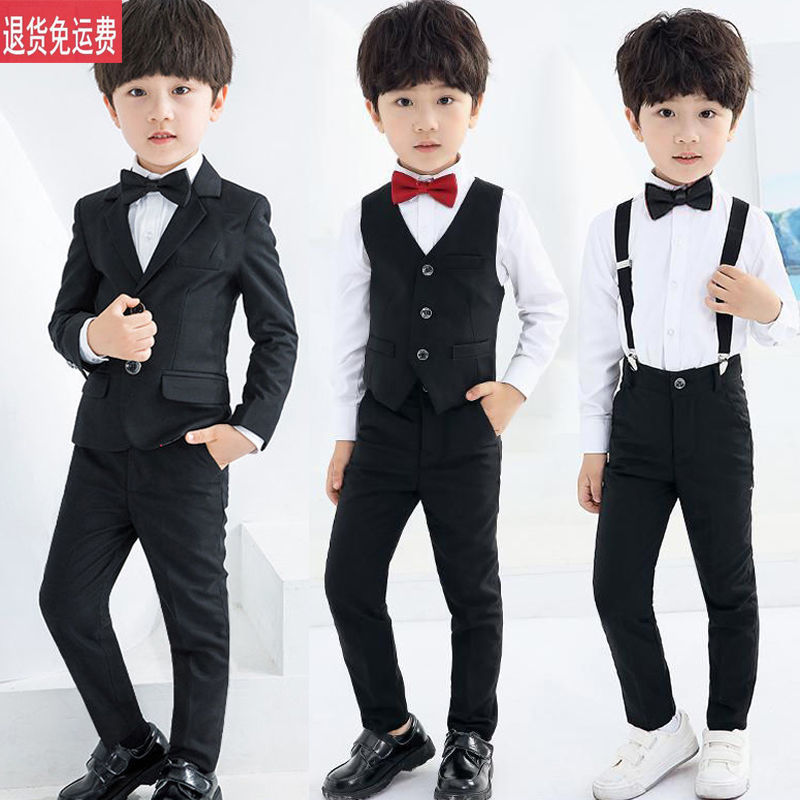 童裝男童西裝套裝三件套中大童英倫風小西服春秋裝花童禮服演出服