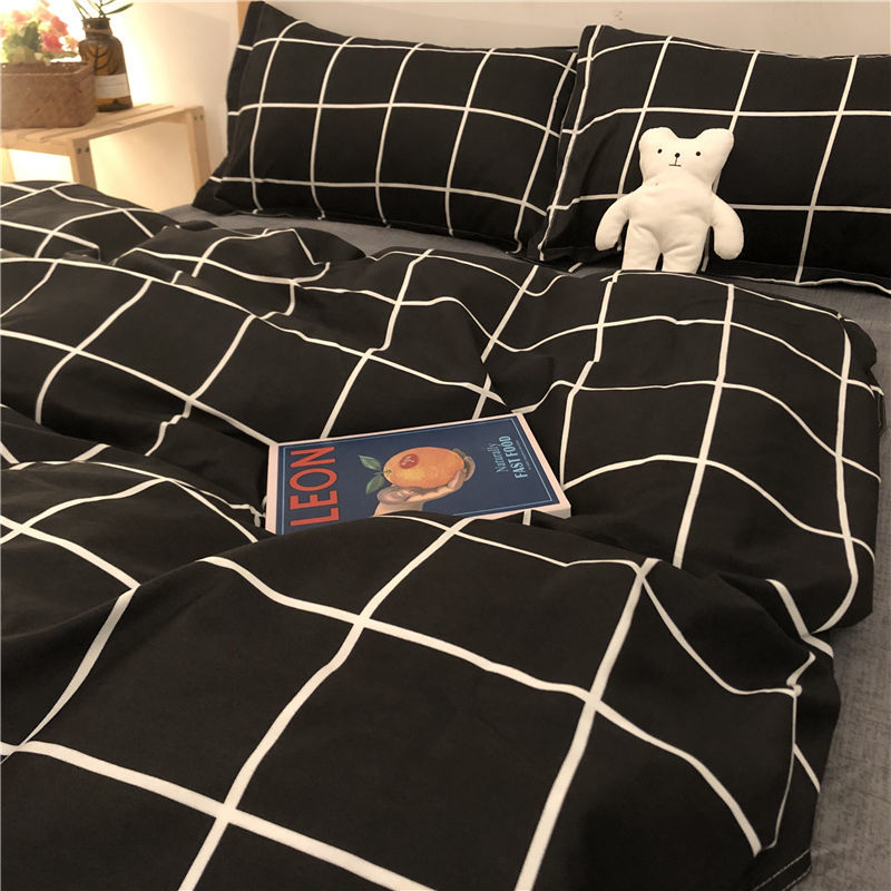 Ins fashion brand net red black four piece quilt cover bedding sheet three piece upper and lower bunks in student dormitory