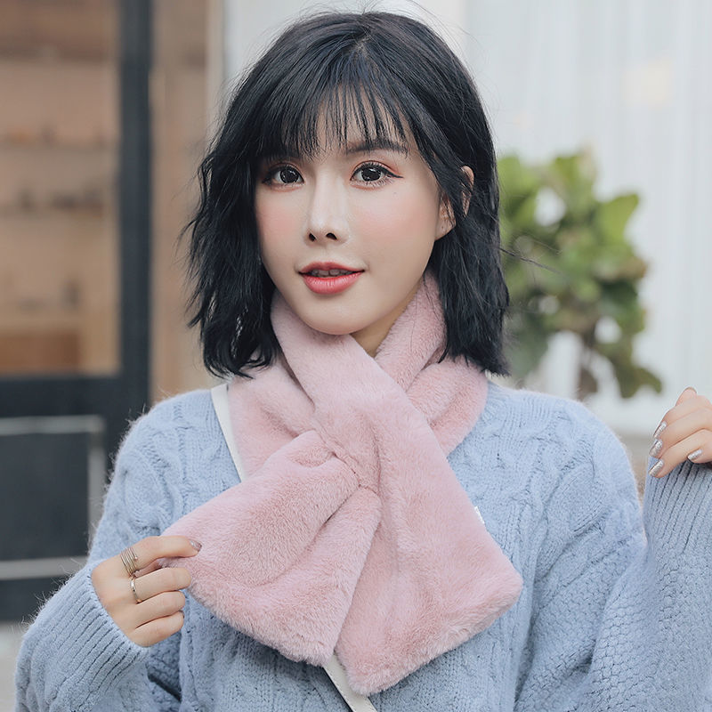 Imitation rabbit hair scarf women's autumn and winter Korean version warm Plush solid color cervical protection cashmere student versatile lovely scarf