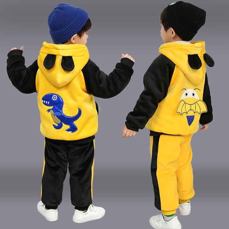 Boys' autumn and winter clothes boys' suit plush and thickened children's handsome children's clothes winter sports two piece set