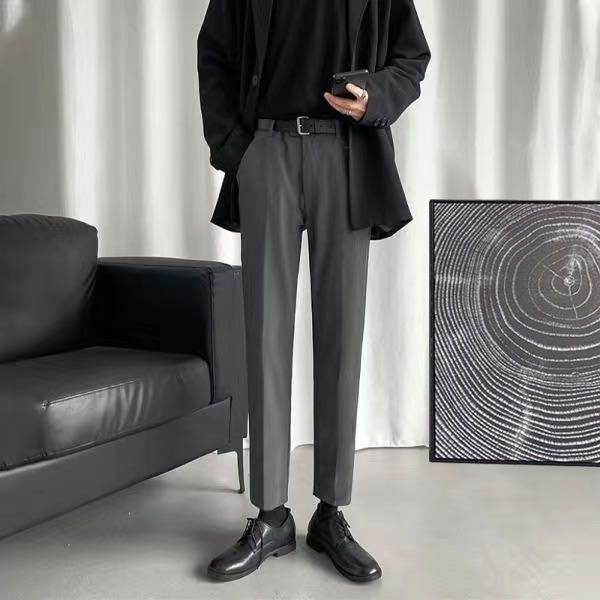 Spring and summer nine-point trousers men's Korean style trendy slim feet casual long trousers men's straight-legged suit trousers