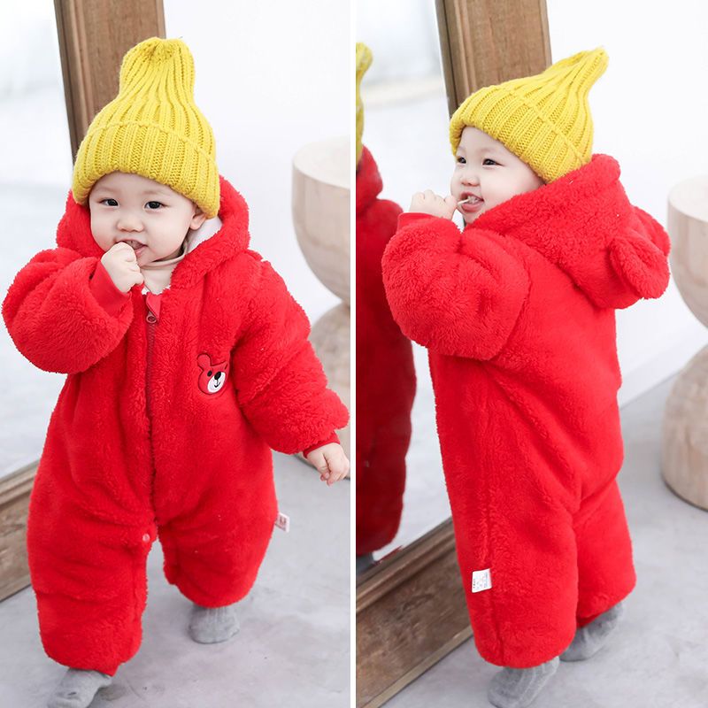 Newborn baby clothes jumpsuit autumn and winter crawling clothes net red thickened warm male and female baby going out hugging winter clothing season