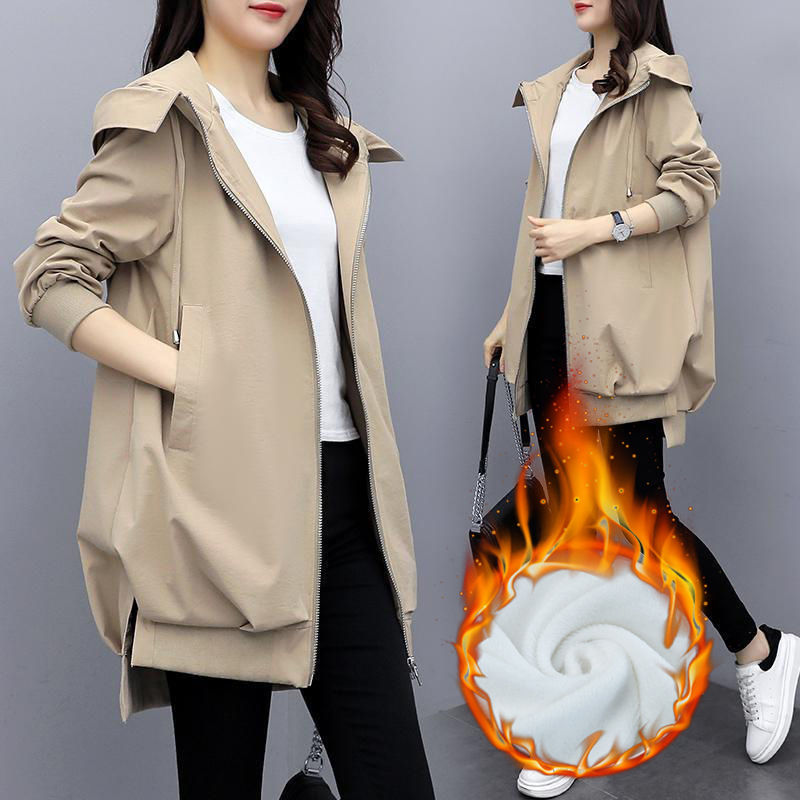 Cashmere thickened fat mm early autumn windbreaker women's new autumn winter Korean casual Hooded Coat fashion