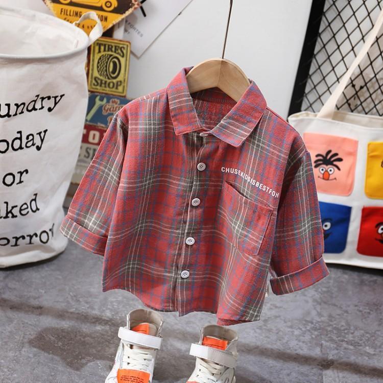 Boys and girls shirt spring and autumn small and medium-sized children's plaid shirt children's clothing foreign style baby long-sleeved cotton top thin coat