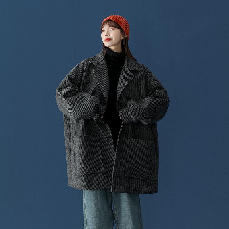 Spring 2023 new suit thick coat women's mid-length autumn and winter temperament all-match cape loose coat student