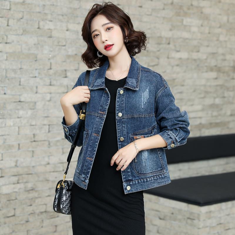  autumn Korean style new denim jacket women's short casual loose beauty head embroidery top