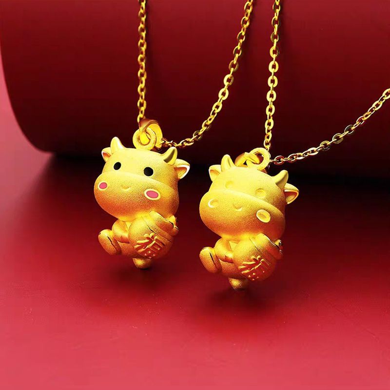 Zodiac ox pendant female lucky star year of the ox year of the life transfer gold necklace female pendant send New Year gift
