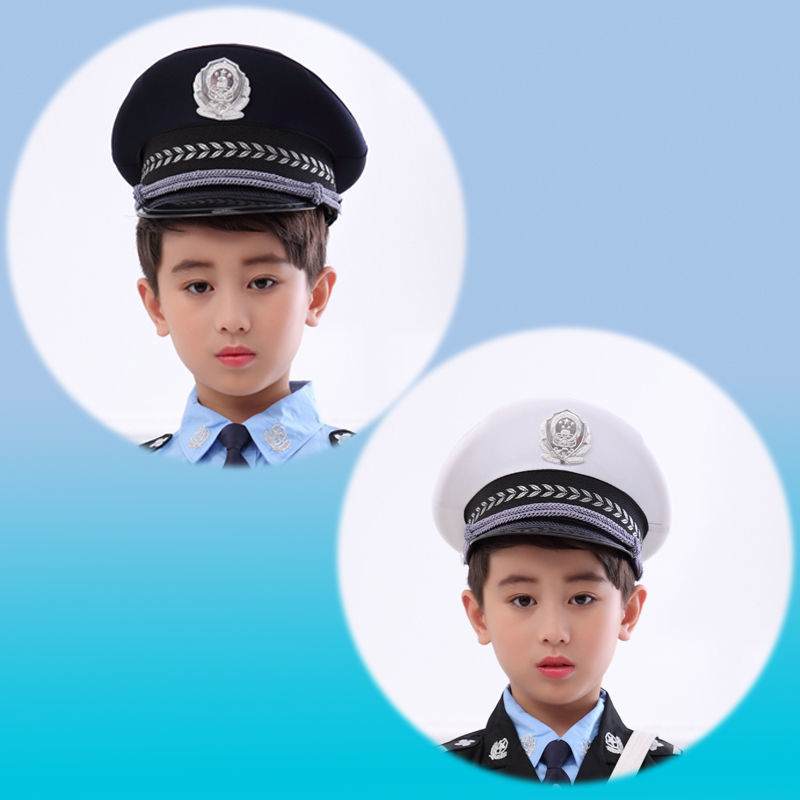 Children's big cap police hat kindergarten boys and girls small traffic police hat Navy police hat black cat police long brim hat