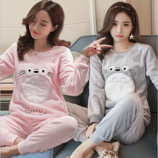 Autumn and winter thickened pajamas women's winter flannel long-sleeved cartoon student coral fleece cute Korean version home service suit