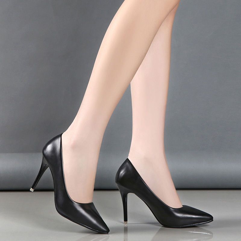 Fall and winter versatile professional women's single shoes thin heel formal dress etiquette leather high heels 5-7-9cm
