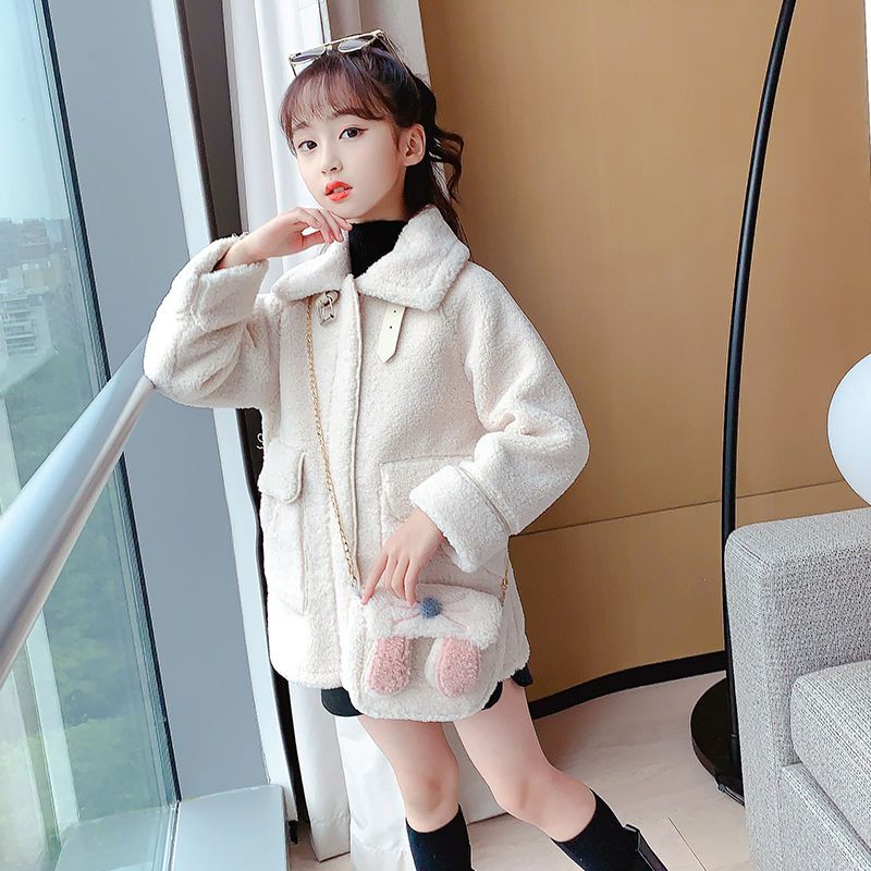Autumn new girl's thick wool sweater 9 big children's net red jacket 7 little girl's fur one western style coat