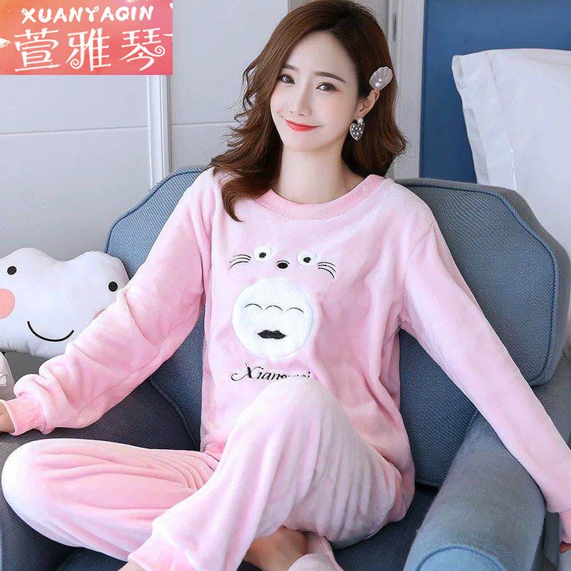 Pajamas women's winter coral fleece thickened Korean version of female students autumn and winter women's flannel cartoon home service suit