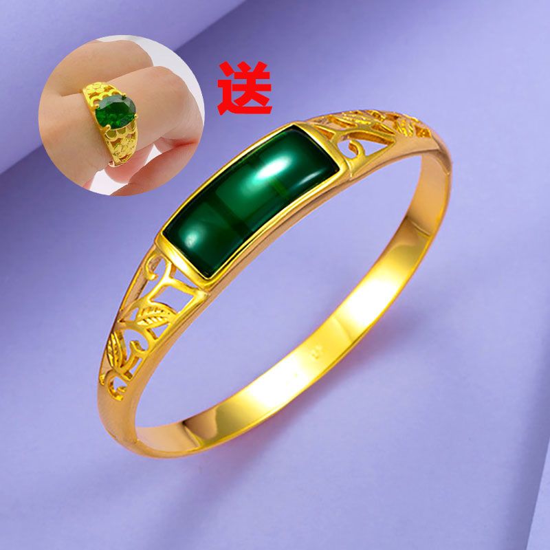 越南沙金手镯女士3d金色镂空镀金镶玉手镯子久不掉色气质时尚首饰