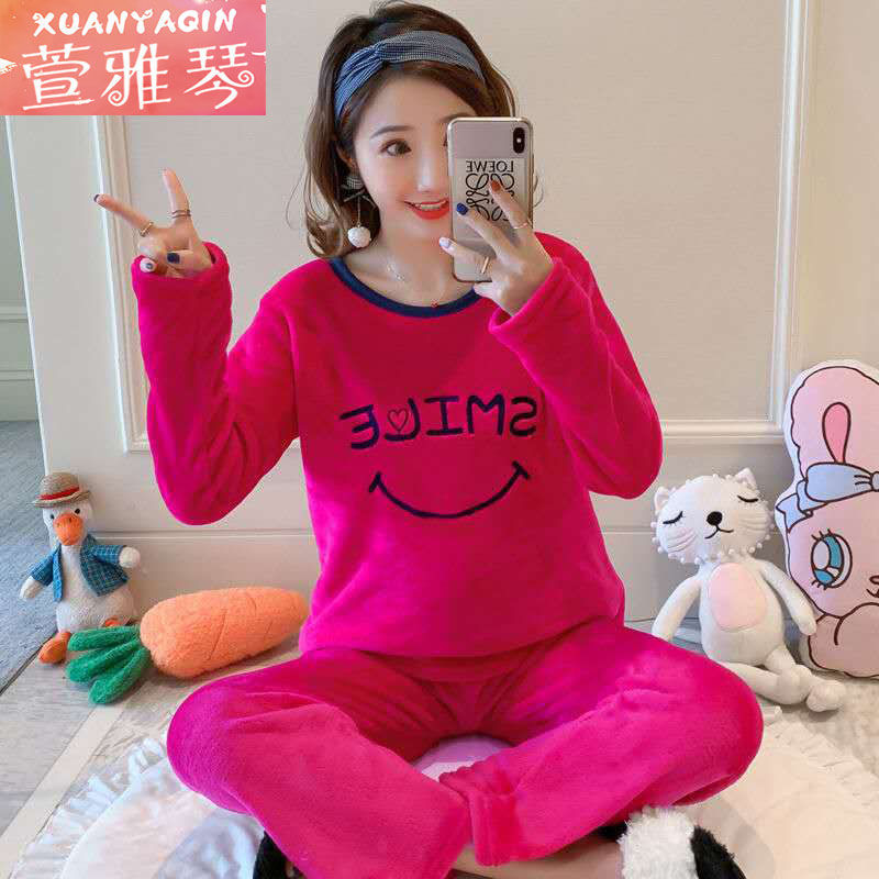 Pajamas women's winter coral fleece thickened Korean version of female students autumn and winter women's flannel cartoon home service suit