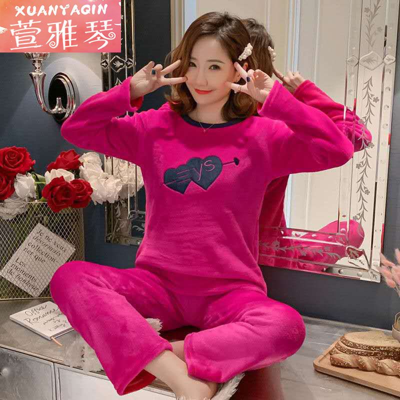 Pajamas women's winter coral fleece thickened Korean version of female students autumn and winter women's flannel cartoon home service suit