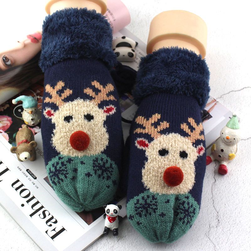 加厚圣诞节礼物小鹿毛线手套女可爱冬季韩版学生骑行保暖情侣手套
