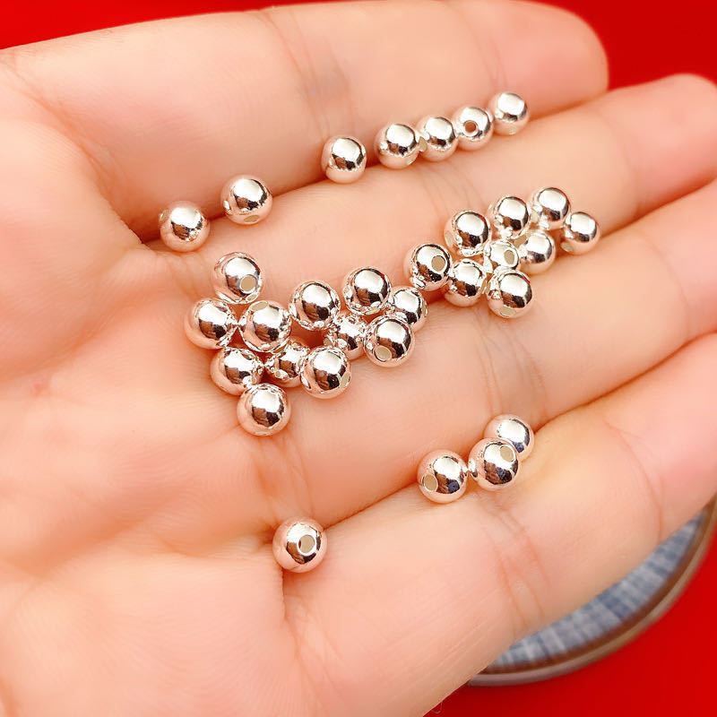 s999纯银散珠圆珠隔珠银光珠手链脚链项链定位珠手工diy饰品配件